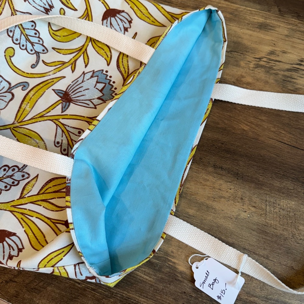 Floral Print Tote Bag with Blue Interior